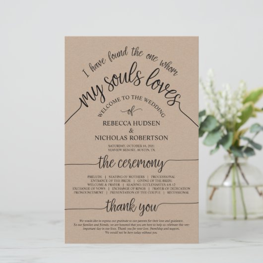 Rustic Wedding Ceremony Program Brown Kraft Card (Staand voorkant)