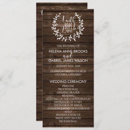Rustic Wedding Ceremony Program Programmakaart (Voorkant / Achterkant)