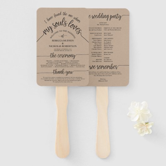 Rustic Wedding Ceremony Programme Brown Kraft Fan Handwaaier (Voorkant en achterkant)