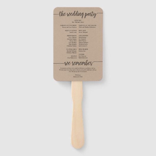 Rustic Wedding Ceremony Programme Brown Kraft Fan Handwaaier (Achterkant)