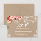 Rustic Wedding Coral Floral Lights Jars Kraft RSVP Kaartje (Voorkant / Achterkant)