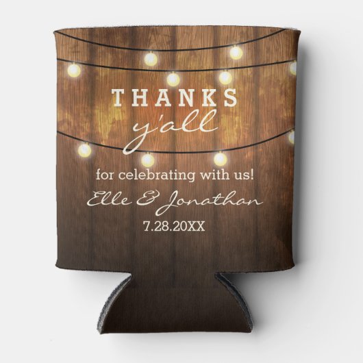 Rustic Wedding Country String Lights Thanks Y'all Blikjeskoeler (Voorkant)