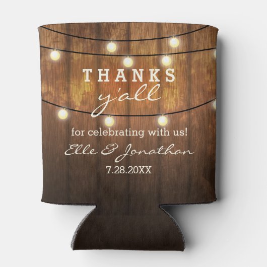 Rustic Wedding Country String Lights Thanks Y'all Blikjeskoeler (Achterkant)