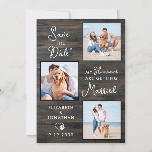 Rustic Wedding Custom 3 Pet Photo Dog Save The Date (Voorkant)