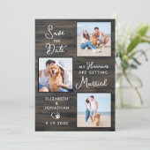 Rustic Wedding Custom 3 Pet Photo Dog Save The Date (Staand voorkant)