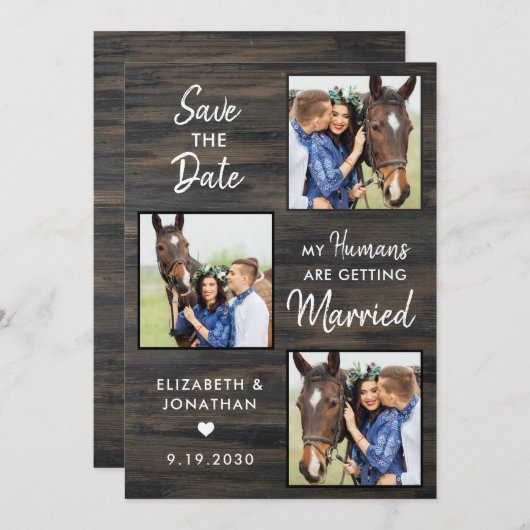 Rustic Wedding Custom Pet Photo Collage Horse Save The Date (Voorkant / Achterkant)