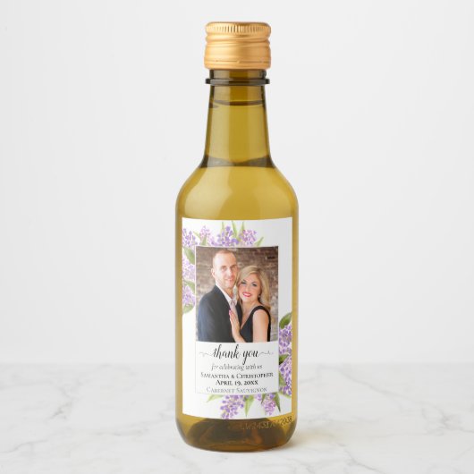 Rustic Wedding Dank je Waterverf Lilacs Mini Wijn Etiket (Voorkant)