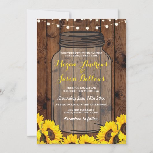 Rustic Wedding Day Jar Wood - Uitnodiging voor zon (Voorkant)