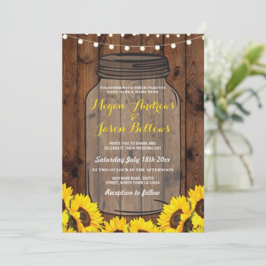 Rustic Wedding Day Jar Wood - Uitnodiging voor zon (Staand voorkant)