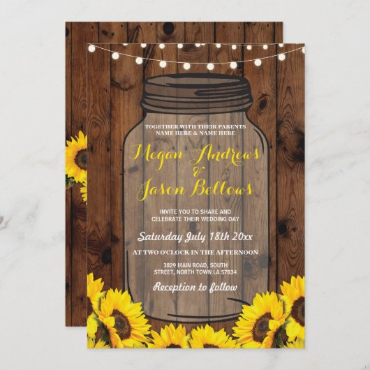 Rustic Wedding Day Jar Wood - Uitnodiging voor zon (Voorkant / Achterkant)