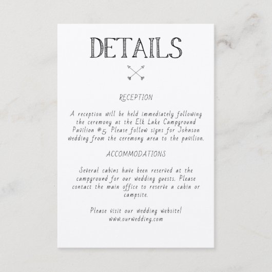Rustic Wedding Details Inschrijving Informatiekaartje (Voorkant)