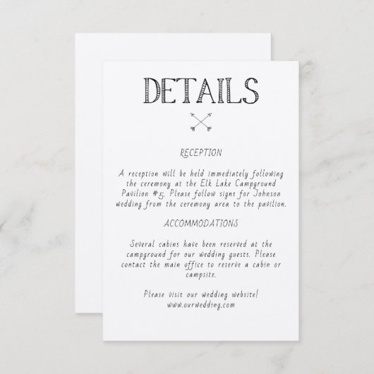 Rustic Wedding Details Inschrijving Informatiekaartje (Voorkant / Achterkant)