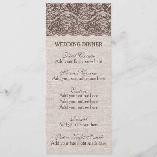 Rustic Wedding-diner Burlap-kant Menu (Voorkant)