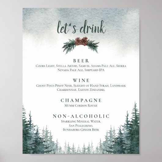 Rustic Wedding Drink Bar Menu Sign Print Poster (Voorkant)