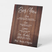 Rustic Wedding Drink Menu Gepersonaliseerde balk Reclamebord Met Voetstuk (Voorkant)