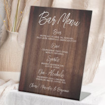 Rustic Wedding Drink Menu Gepersonaliseerde balk