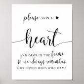 Rustic Wedding Drop A Heart Guest Book Sign Poster (Voorkant)
