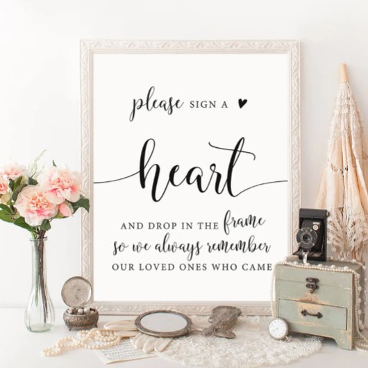 Rustic Wedding Drop A Heart Guest Book Sign Poster