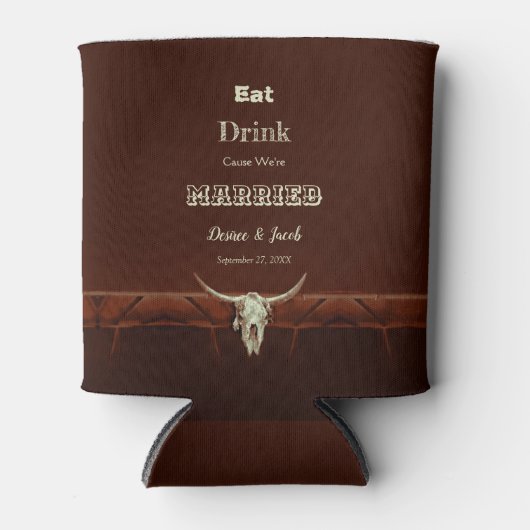 Rustic Wedding Eat Drink Gehuwde Bull Skull Blikjeskoeler (Voorkant)