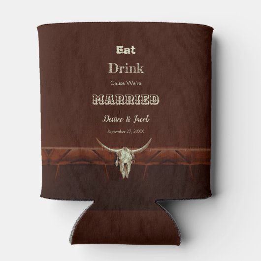 Rustic Wedding Eat Drink Gehuwde Bull Skull Blikjeskoeler (Achterkant)