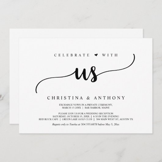 Rustic Wedding Elopement Dinner Kaart (Voorkant / Achterkant)