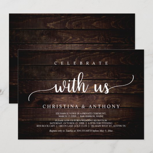 Rustic Wedding Elopement Dinner Kaart (Voorkant / Achterkant)