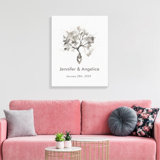 Rustic Wedding Fingerprint Tree Canvas Afdruk (Insitu (Woonkamer))