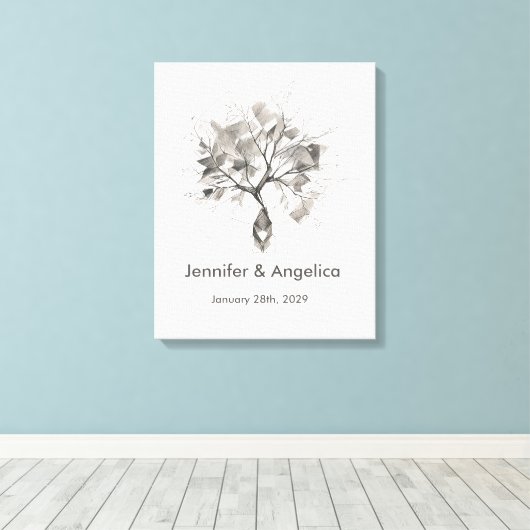 Rustic Wedding Fingerprint Tree Canvas Afdruk (Insitu (Houten vloer))