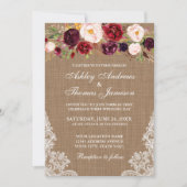 Rustic Wedding Floral Burlap Lace Invite Kaart (Voorkant)
