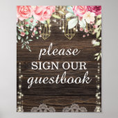 Rustic Wedding Floral Guestbook Poster (Voorkant)