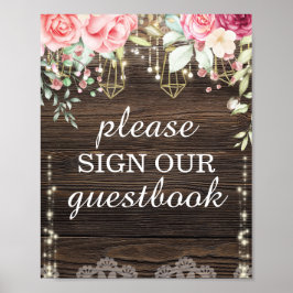 Rustic Wedding Floral Guestbook Poster