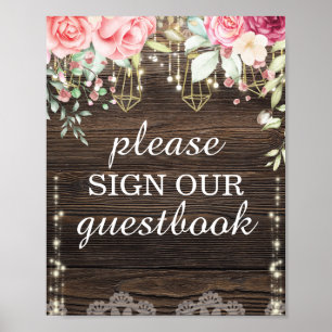Rustic Wedding Floral Guestbook Poster