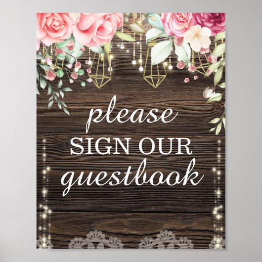 Rustic Wedding Floral Guestbook Poster (Voorkant)