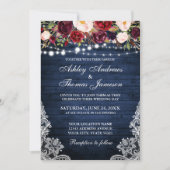 Rustic Wedding Floral Lace Blue Wood Foto Kaart (Voorkant)
