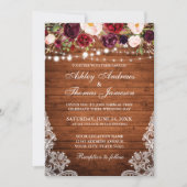 Rustic Wedding Floral Lace Wood Foto Kaart (Voorkant)