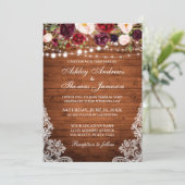 Rustic Wedding Floral Lace Wood Foto Kaart (Staand voorkant)