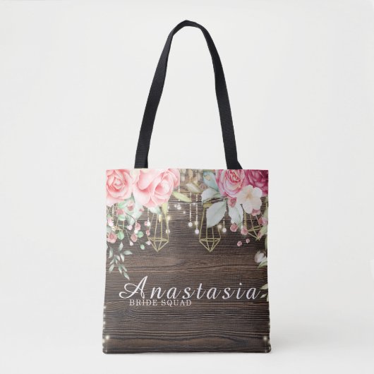 Rustic Wedding Floral Persoonlijk Bride Squad Tote Bag (Voorkant)
