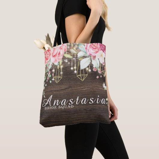 Rustic Wedding Floral Persoonlijk Bride Squad Tote Bag (Dichtbij)