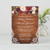Rustic Wedding Floral Wood Lace Invite Kaart (Staand voorkant)