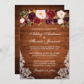 Rustic Wedding Floral Wood Lace Invite Kaart (Voorkant / Achterkant)