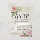 Rustic Wedding Floral Wood String Light RSVP Antwo (Voorkant / Achterkant)