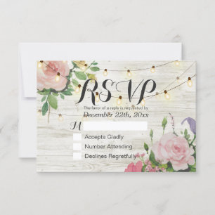 Rustic Wedding Floral Wood String Light RSVP Antwo Kaartje