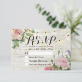 Rustic Wedding Floral Wood String Light RSVP Antwo Kaartje (Staand voorkant)