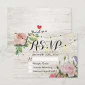 Rustic Wedding Floral Wood String Light RSVP Antwo Kaartje (Voorkant / Achterkant)