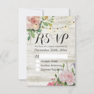 Rustic Wedding Floral Wood String Light RSVP Antwo Kaartje