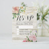 Rustic Wedding Floral Wood String Light RSVP Antwo Kaartje (Staand voorkant)