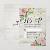 Rustic Wedding Floral Wood String Light RSVP Antwo Kaartje (Voorkant / Achterkant)