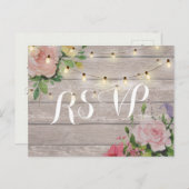 Rustic Wedding Floral Wood String Light RSVP Antwo Uitnodiging Briefkaart (Voorkant / Achterkant)