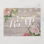 Rustic Wedding Floral Wood String Light RSVP Antwo Uitnodiging Briefkaart (Voorkant)