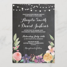 Rustic Wedding Flower Chalk String Lights Invite